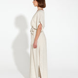 Heritage Linen Maxi Dress - Natural Pinstripe