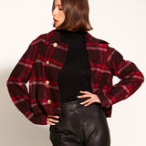 Choose You Cropped Military Jacket - Pink Red Check