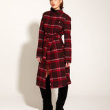 Choose You Waist Tie Longline Coat - Pink Red Check