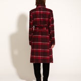 Choose You Waist Tie Longline Coat - Pink Red Check