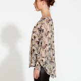 Fanfaire Long Sleeve Floaty Blouse Top - Lily Fields Neutral Print