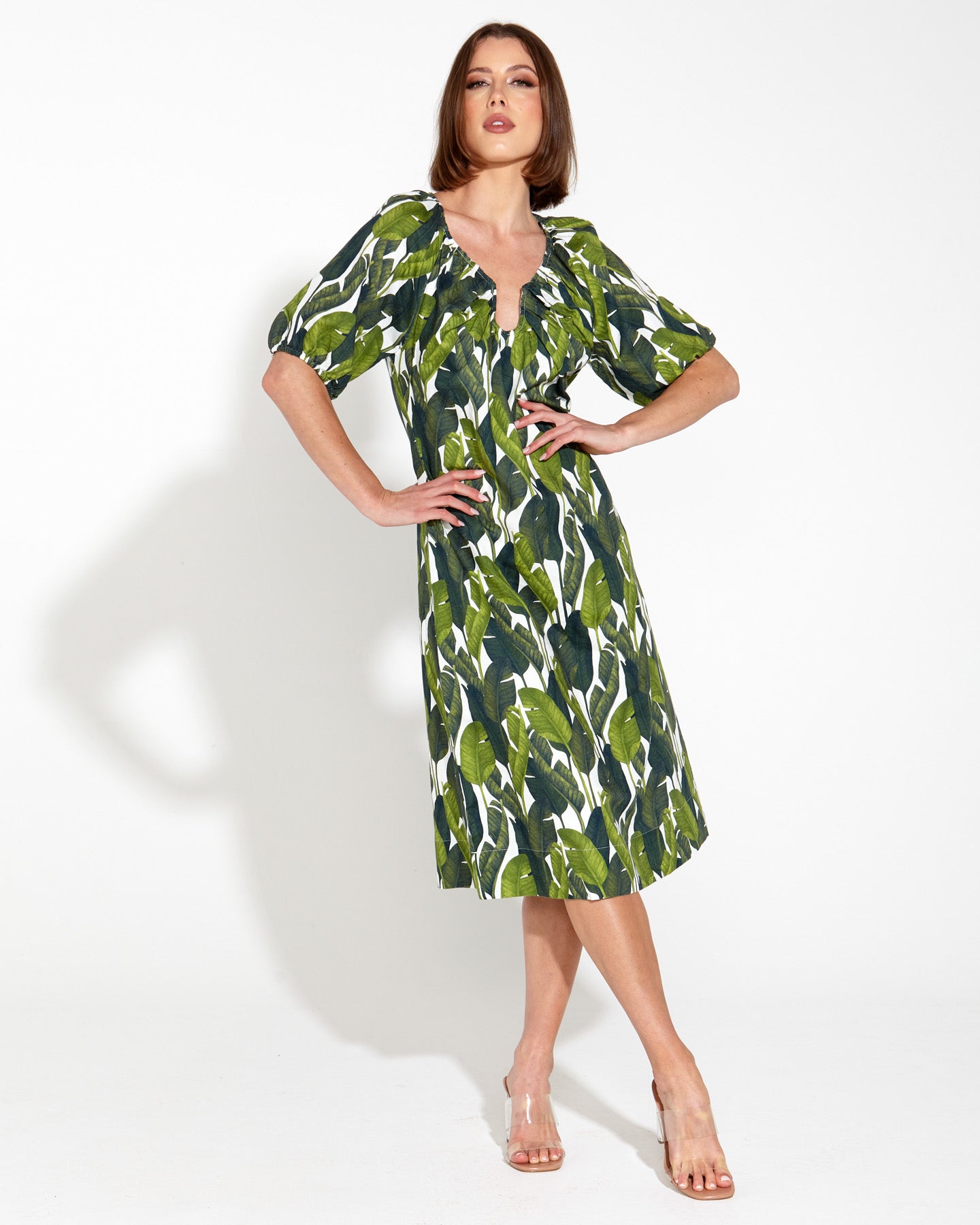 Warehouse leaf best sale print midi dress