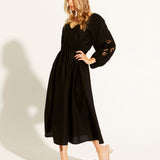 Our Love Embroidered Balloon Sleeve Midi Dress - Black