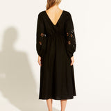Our Love Embroidered Balloon Sleeve Midi Dress - Black