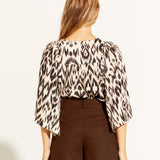 Paradise Shell Batwing Top - Abstract Animal Print in Cream/Brown