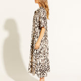 Paradise Midi Shirt Dress - Abstract Animal Print in Cream/Brown