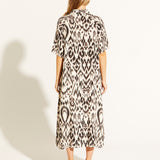 Paradise Midi Shirt Dress - Abstract Animal Print in Cream/Brown