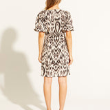 Paradise Above-Knee Wrap Dress - Abstract Animal Print in Cream/Brown