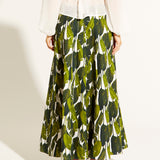 Storyteller Elastic Waist Panel Maxi Skirt - Leaf Print Green