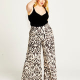 Paradise Wide Leg High-Waisted Pant - Abstract Animal Print in Cream/Brown