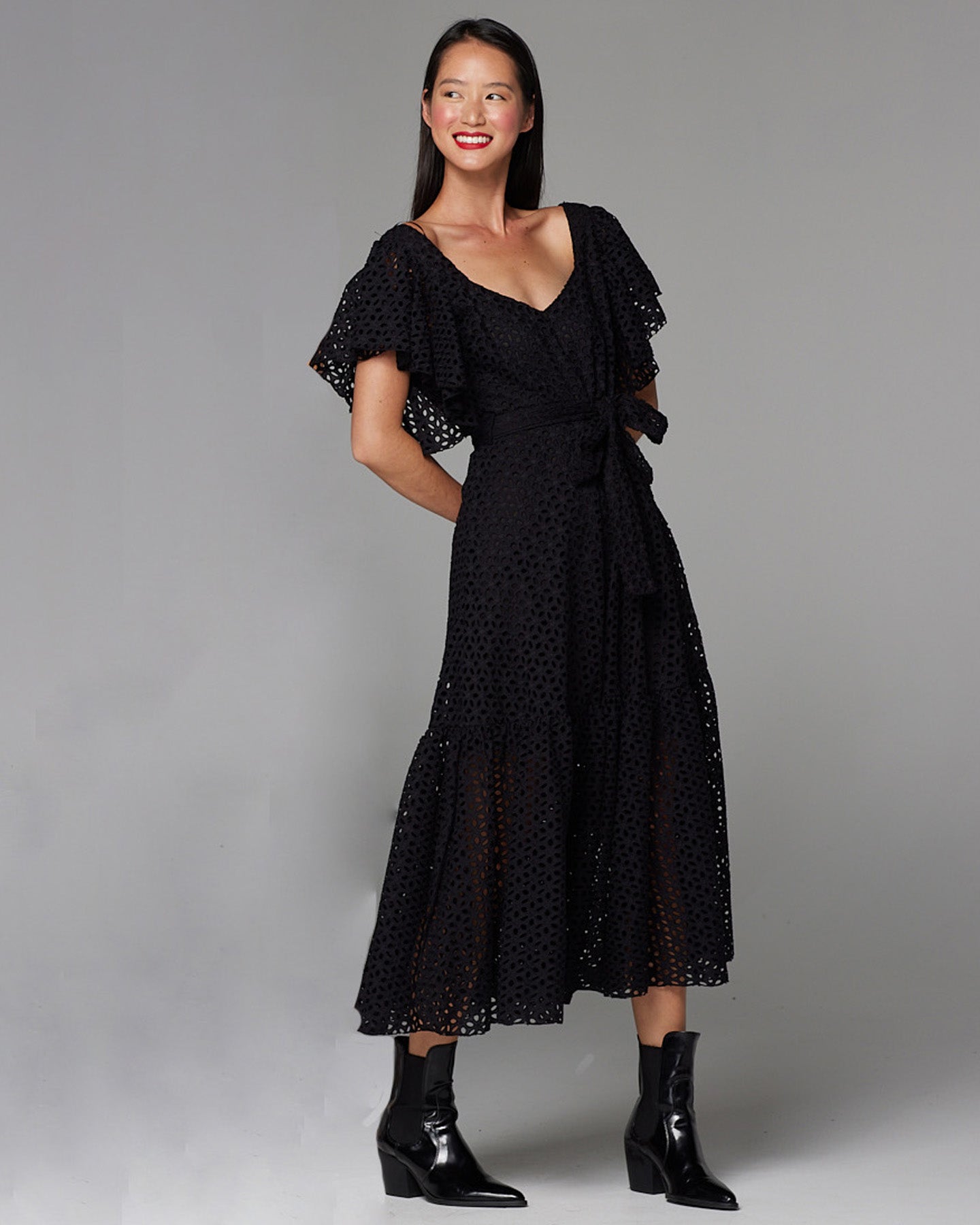 Black broderie clearance midi dress