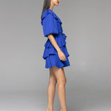 Heart & Soul Frill Neck Mini Dress - Cobalt Blue