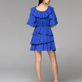 Heart & Soul Frill Neck Mini Dress - Cobalt Blue