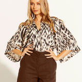 Paradise Shell Batwing Top - Abstract Animal Print in Cream/Brown