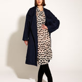 Night And Day High Collar Oversized Denim Trench Coat - Midnight Blue