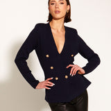 Beverly Shoulder Pad Blazer Style Knit Cardigan - Navy