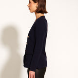 Beverly Shoulder Pad Blazer Style Knit Cardigan - Navy
