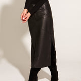 Underground 100% Leather High Waist Straight Midi Skirt - Black