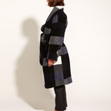 Stranger Oversized Collared Waist Tie Coat - Navy Check