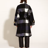 Stranger Oversized Collared Waist Tie Coat - Navy Check