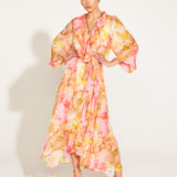 Earthly Paradise Long Sleeve Kimono Wrap Midi Dress - Paradise Floral