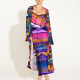 Somewhere Near Home Long Sleeve Wrap Duster Midi Dress - Rainbow Marble Stripe