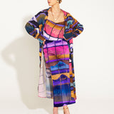 Somewhere Near Home Long Sleeve Wrap Duster Midi Dress - Rainbow Marble Stripe