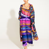 Somewhere Near Home Long Sleeve Wrap Duster Midi Dress - Rainbow Marble Stripe
