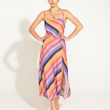 Sunset Dream Cowl Neck Slip Midi Dress - Rainbow Sunset Stripe