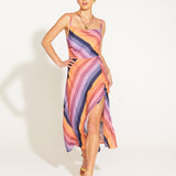 Sunset Dream Cowl Neck Slip Midi Dress - Rainbow Sunset Stripe