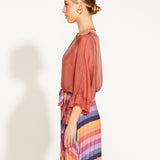 Sunlight And Shadow Batwing Relaxed Silk Top - Burnt Rose
