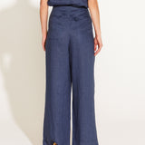 A Walk In The Park High Waisted Belted Wide Linen Leg Pant - Navy