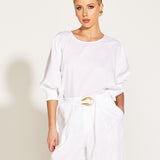 A Walk In The Park Linen Oversized Batwing Top - White