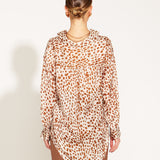 True To Life Collared Satin Shirt - Cream/Tan Giraffe Print