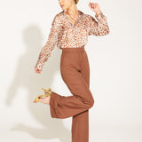 One And Only High Waisted Wide Leg Flared Pant  - Mocha Brown
