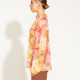 Earthly Paradise Long Sleeve Frill Detail Sheer Blouse - Pink/Yellow Paradise Floral