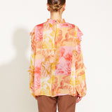Earthly Paradise Long Sleeve Frill Detail Sheer Blouse - Pink/Yellow Paradise Floral
