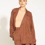 One And Only Trench Double Breasted Oversized Blazer - Mocha Brown