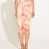 Earthly Paradise Bodycon Mesh High Elastic Waist Midi Skirt - Pink/Yellow Paradise Floral