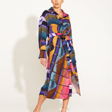 Somewhere Near Home Long Sleeve Wrap Duster Midi Dress - Rainbow Marble Stripe