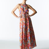 Midsummer Halter Maxi Dress - Sunset Palm