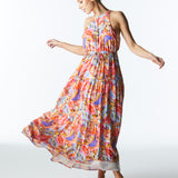 Midsummer Halter Maxi Dress - Sunset Palm