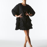 Midsummer Ruffle Long Sleeve Mini Dress - Black