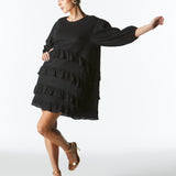 Midsummer Ruffle Long Sleeve Mini Dress - Black