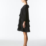 Midsummer Ruffle Long Sleeve Mini Dress - Black