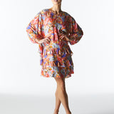 Midsummer Ruffle Long Sleeve Mini Dress - Sunset Palm