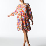 Midsummer Ruffle Long Sleeve Mini Dress - Sunset Palm