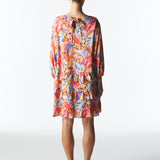 Midsummer Ruffle Long Sleeve Mini Dress - Sunset Palm