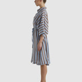 Grounded Shirt Dress - Blue/Tobacco Stripe