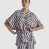 Grounded Blouse - Blue/Tobacco Stripe